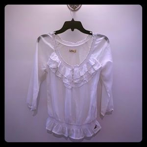 Hollister Sheer Peasant Blouse,S, Ruffles, 3/4‎ Sleeves EUC